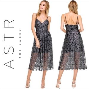 ASTR The Label Lace Mid Dress Metallic Silver & Black.  Size Small, fits XS